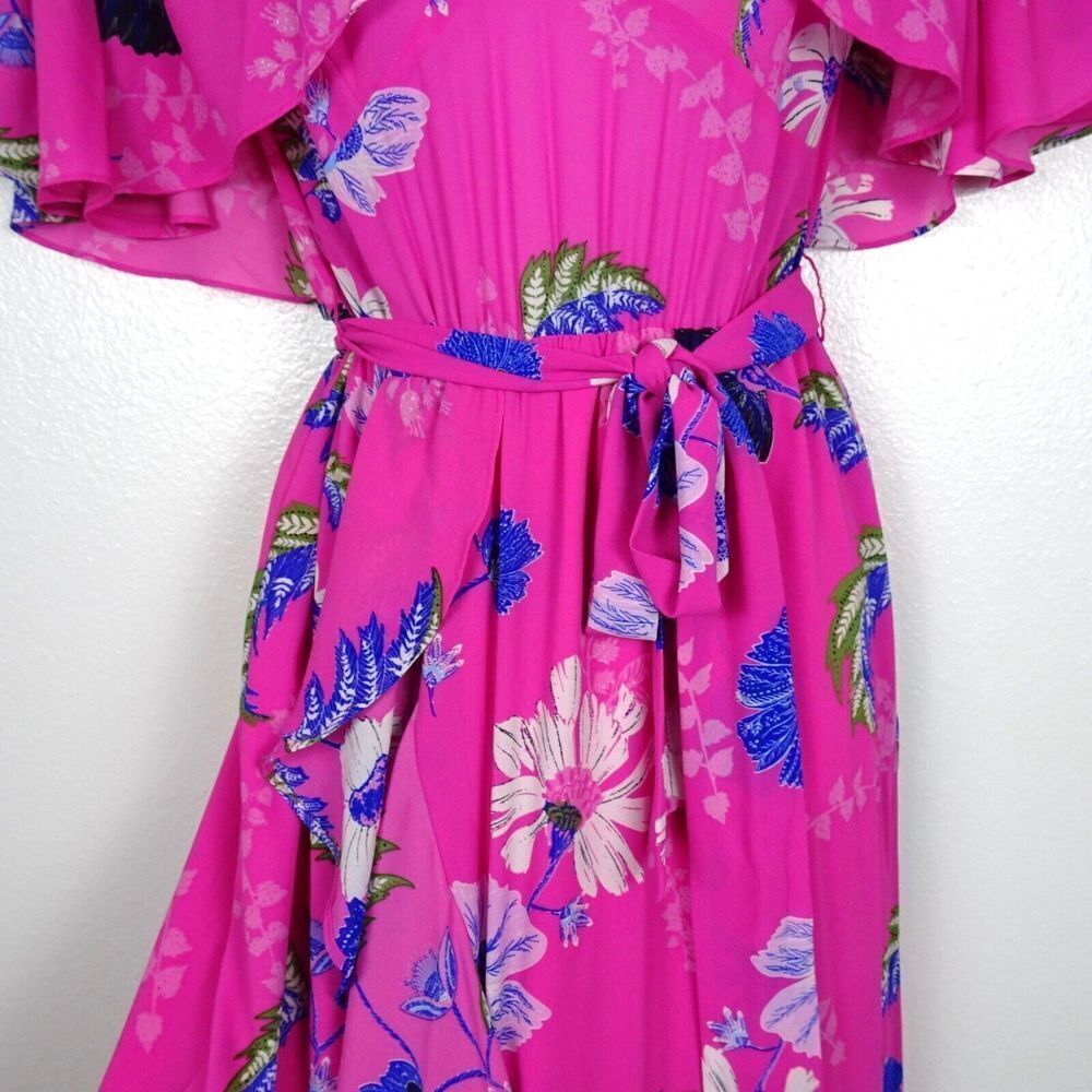 RACHEL ROY Maxi Dress Cold Shoulder Floral Flowy Ruffle Slit Tie-Waist Pink 6 - Picture 5 of 13